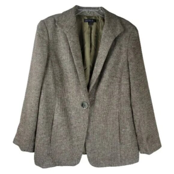 Lafayette 148 New York Tweed Wool Blend Blazer Womens Brown Jacket Size 14 - Picture 1 of 11